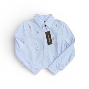 Express Sky Blue Embellished Shirt